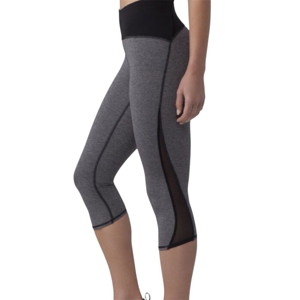 Lululemon Train Times Crop Leggings Size 6 Heather Gray Black Mesh High Rise